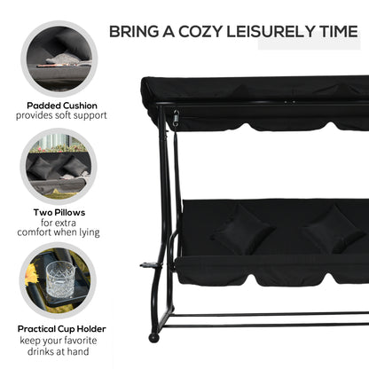 2-in-1 Garden Swing Chair for 3 Person w/ Adjustable Canopy Black