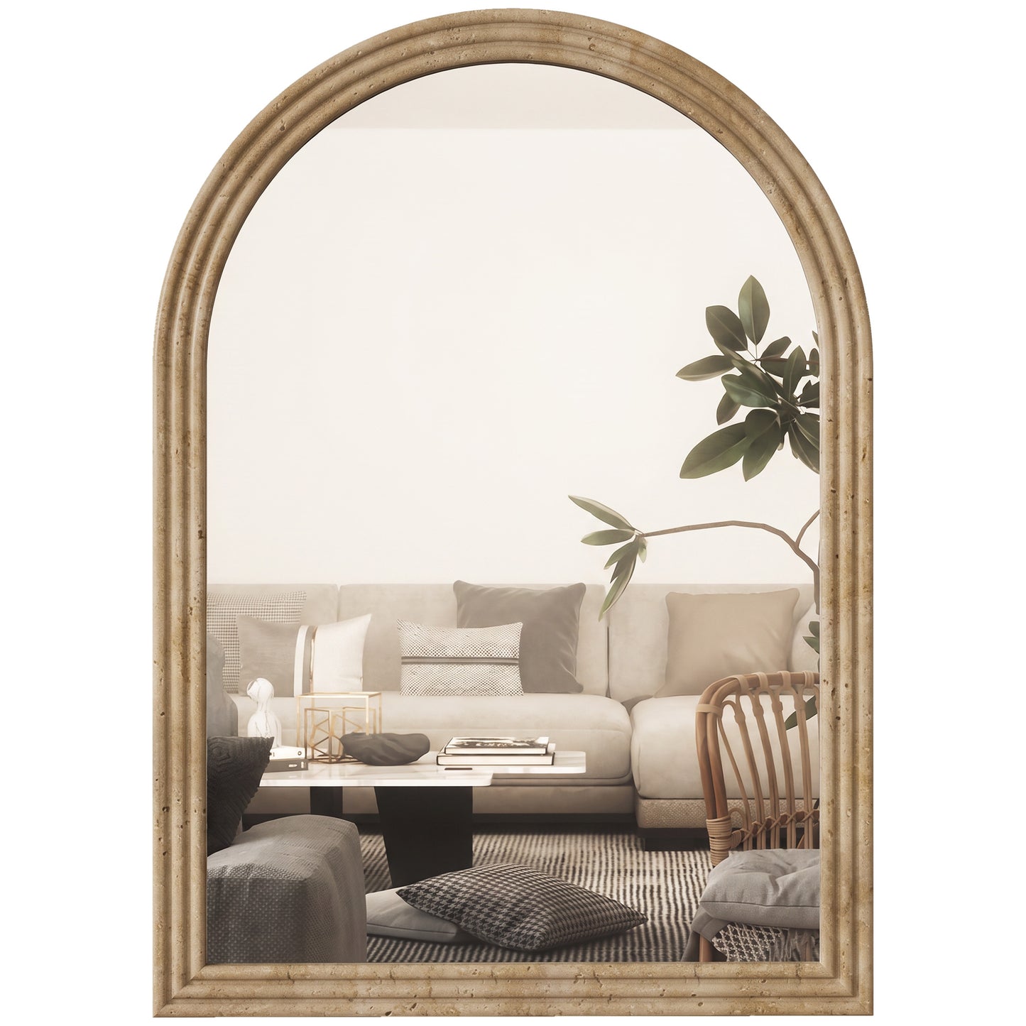 Modern Wall-Mounted Mirror with Grooved Edge, Brown