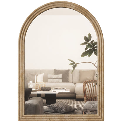 Modern Wall-Mounted Mirror with Grooved Edge, Brown
