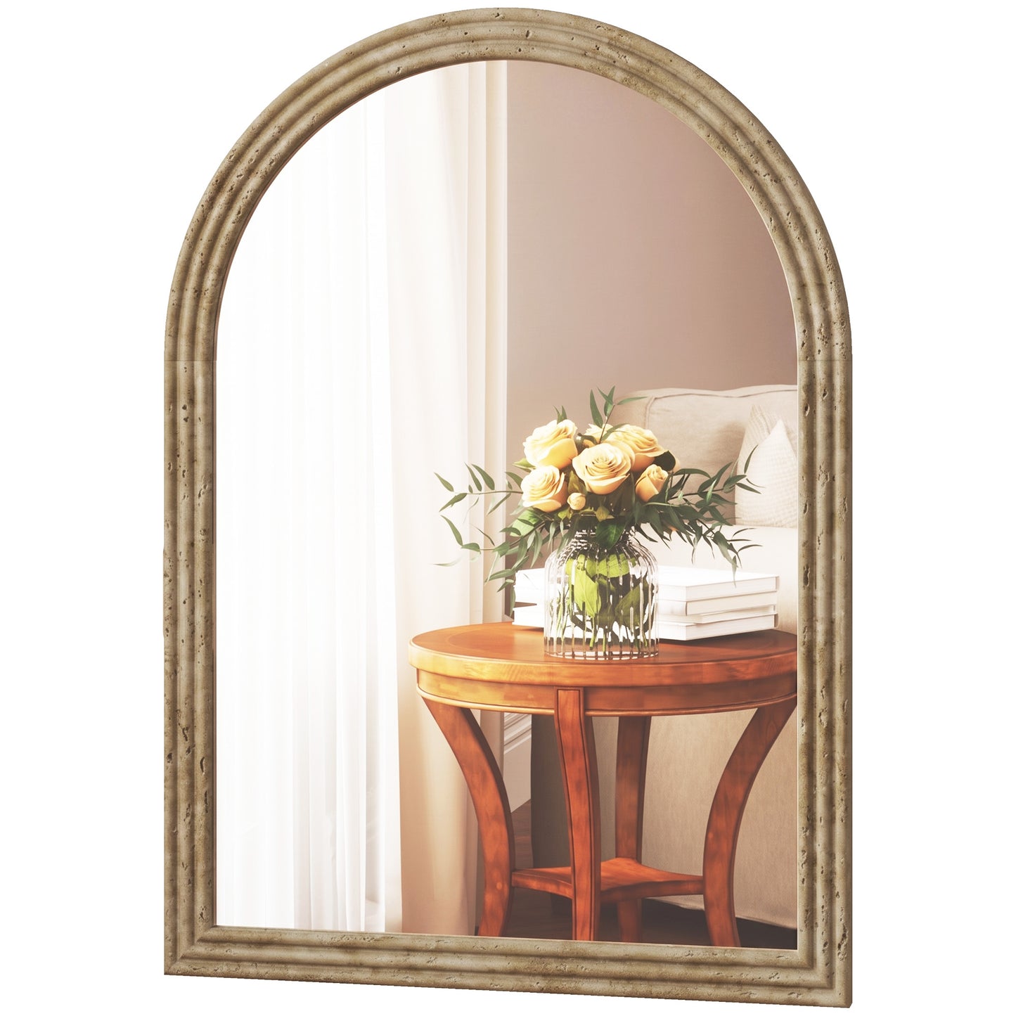 Modern Wall-Mounted Mirror with Grooved Edge, Brown
