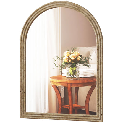 Modern Wall-Mounted Mirror with Grooved Edge, Brown