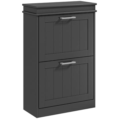 Slim Shoe Storage Cabinet with 2 Flip Drawers for Entryway, Black