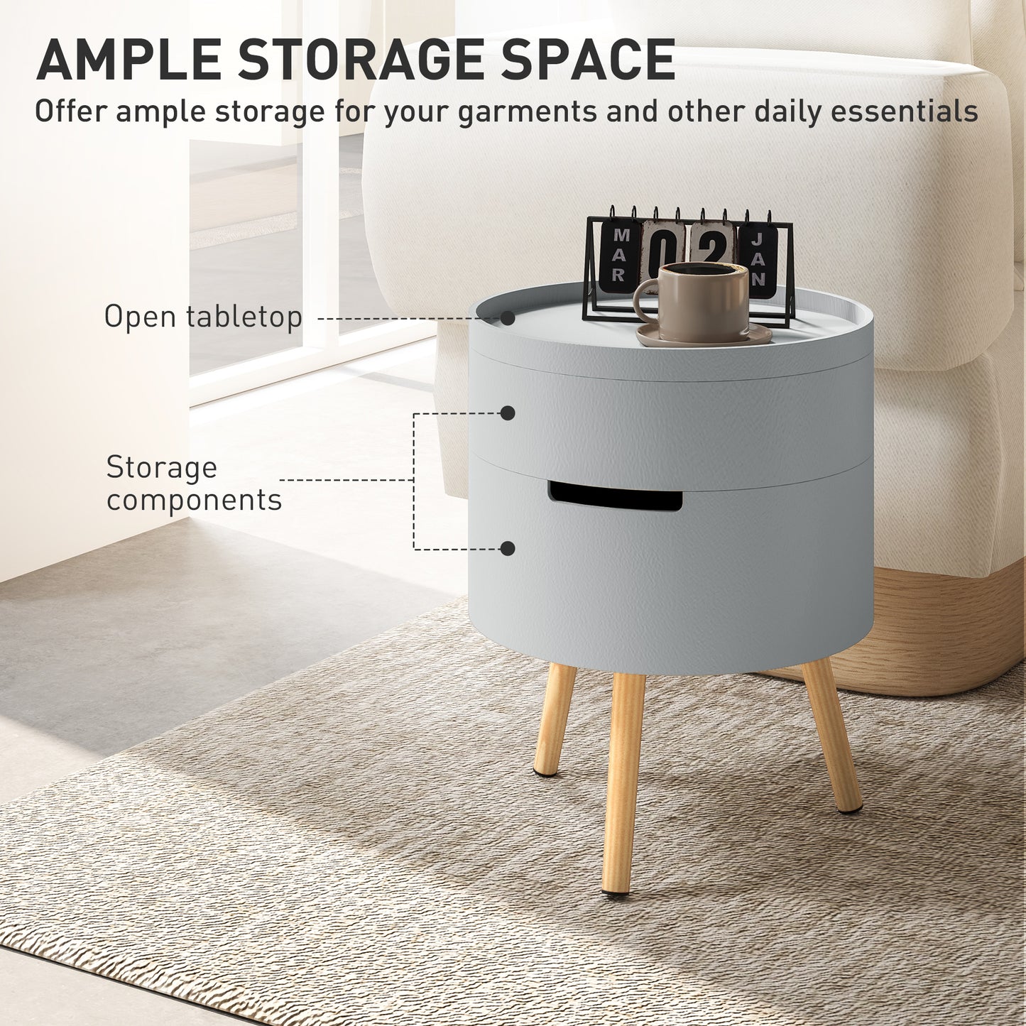 Side Coffee Table End Desk Night Stand w/ Detachable Tray, Grey