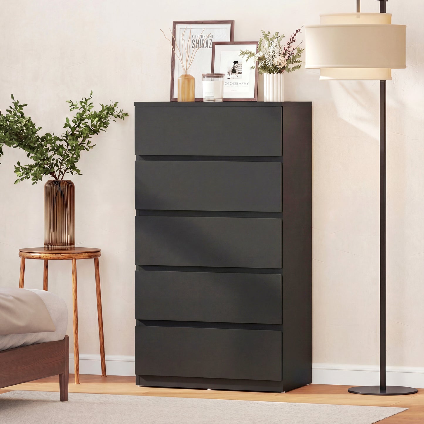 Bedroom Chest of Drawers, 5 Drawers Dresser, Drawer Unit, Black