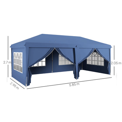 3x6m Pop Up Gazebo Party Tent Canopy Marquee with Storage Bag Blue