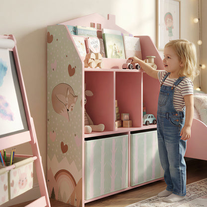 Kids Bookshelf with Storage, Toy Storage Unit for Playroom, Pink