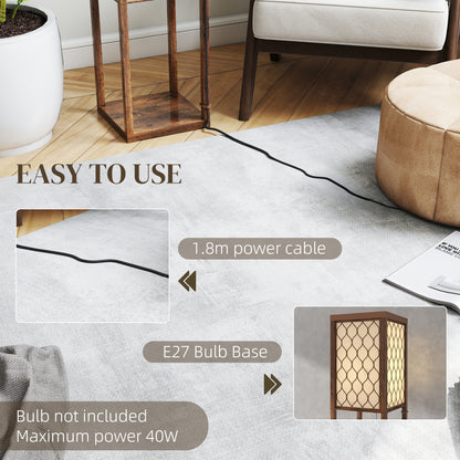 Modern Floor Lamp Light with 3 Shelves Fabric Lampshade, Rustic Brown