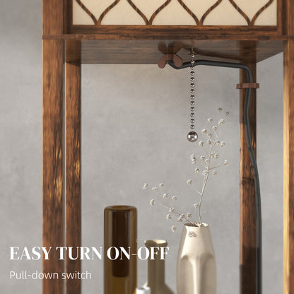 Modern Floor Lamp Light with 3 Shelves Fabric Lampshade, Rustic Brown