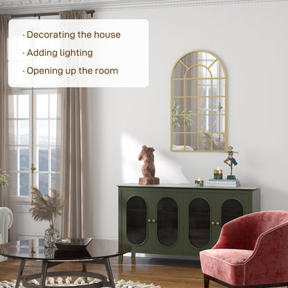 Modern Arch Window Wall Mirror for Living Room Bedroom, Gold Tone