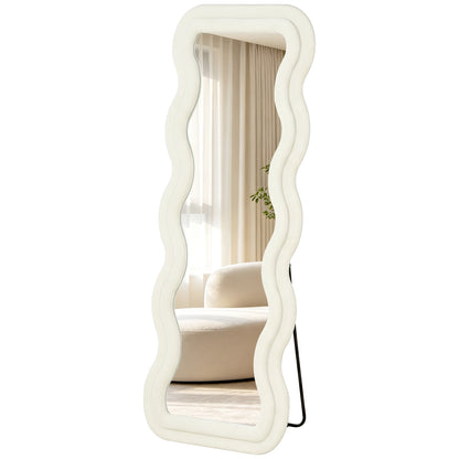 Full Length Mirror, 160 x 60 cm Velvet Wall Standing Mirror, Cream