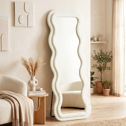 Full Length Mirror, 160 x 60 cm Velvet Wall Standing Mirror, Cream