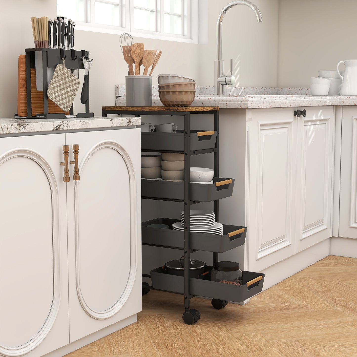 Kitchen Storage Trolley Mobile Utility Cart for Kitchen Office Black