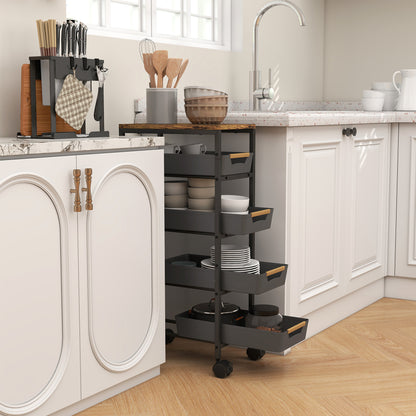 Kitchen Storage Trolley Mobile Utility Cart for Kitchen Office Black