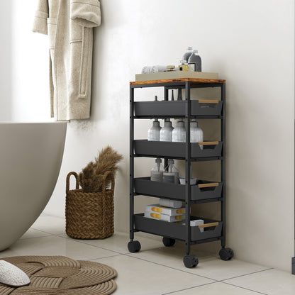 Kitchen Storage Trolley Mobile Utility Cart for Kitchen Office Black