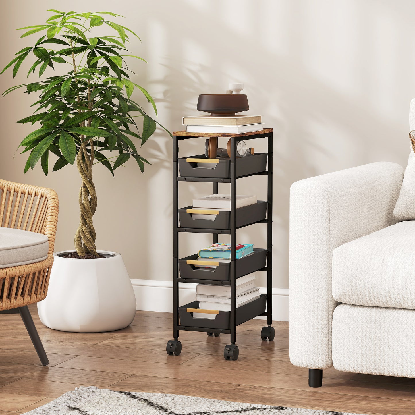 Kitchen Storage Trolley Mobile Utility Cart for Kitchen Office Black