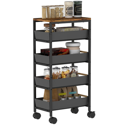 Kitchen Storage Trolley Mobile Utility Cart for Kitchen Office Black