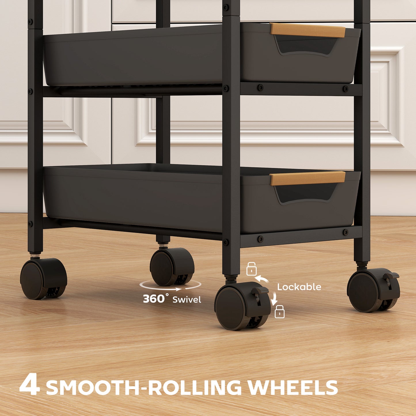 Kitchen Storage Trolley Mobile Utility Cart for Kitchen Office Black