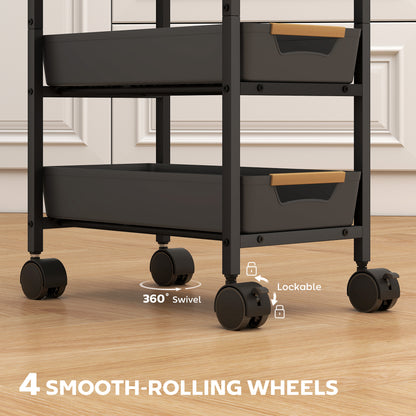 Kitchen Storage Trolley Mobile Utility Cart for Kitchen Office Black