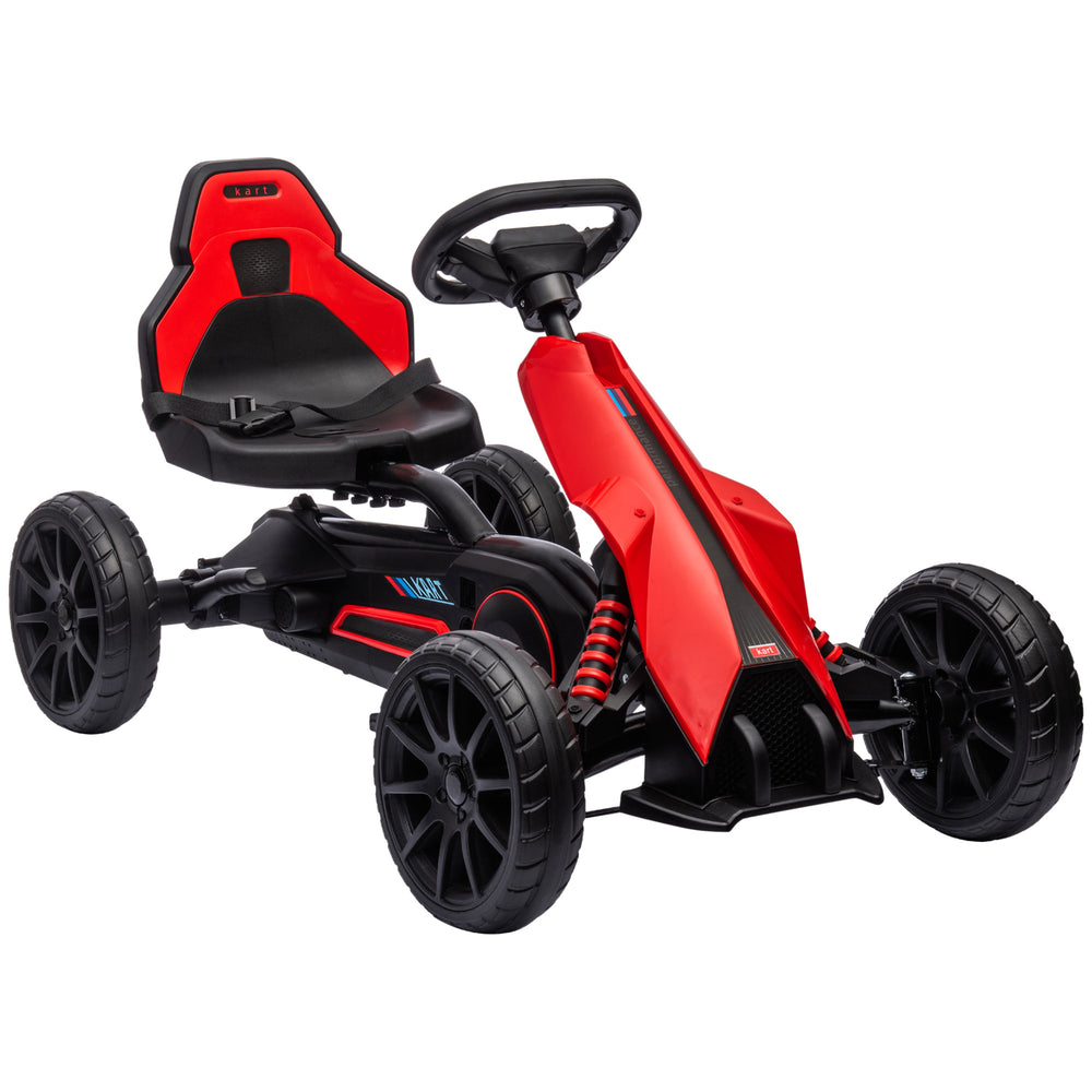 Children Pedal Go Kart, Kids Ride on Racer w/ Adjustable Seat, Shock Absorption EVA Tyres, Handbrake, for Kids Aged 3-8, Red