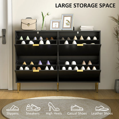Slim Shoe Storage Cabinet with 4 Flip Drawers for Hallway, Black
