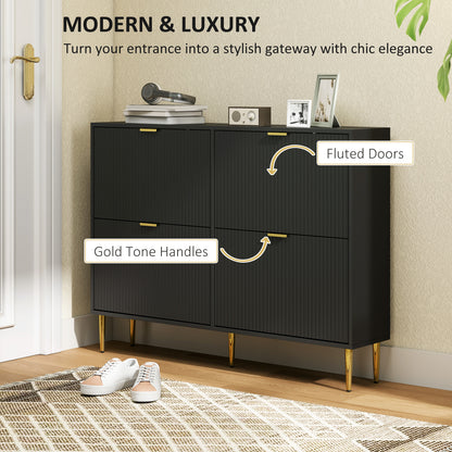 Slim Shoe Storage Cabinet with 4 Flip Drawers for Hallway, Black