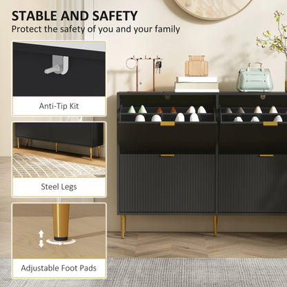 Slim Shoe Storage Cabinet with 4 Flip Drawers for Hallway, Black