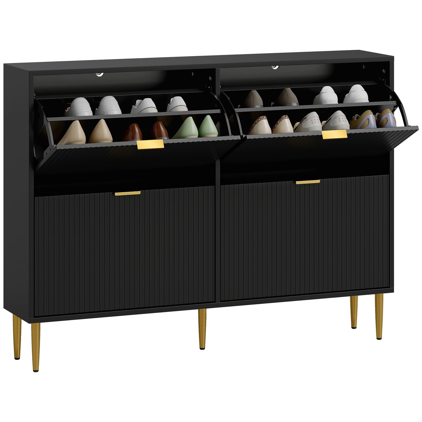Slim Shoe Storage Cabinet with 4 Flip Drawers for Hallway, Black
