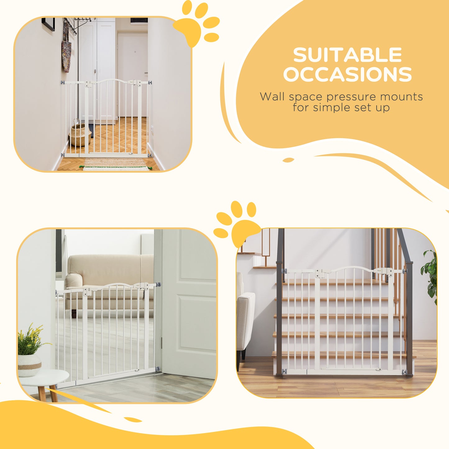 Metal 74-94cm Adjustable Pet Gate Safety Barrier w/ Auto-Close Door White