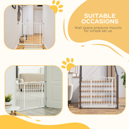 Metal 74-94cm Adjustable Pet Gate Safety Barrier w/ Auto-Close Door White