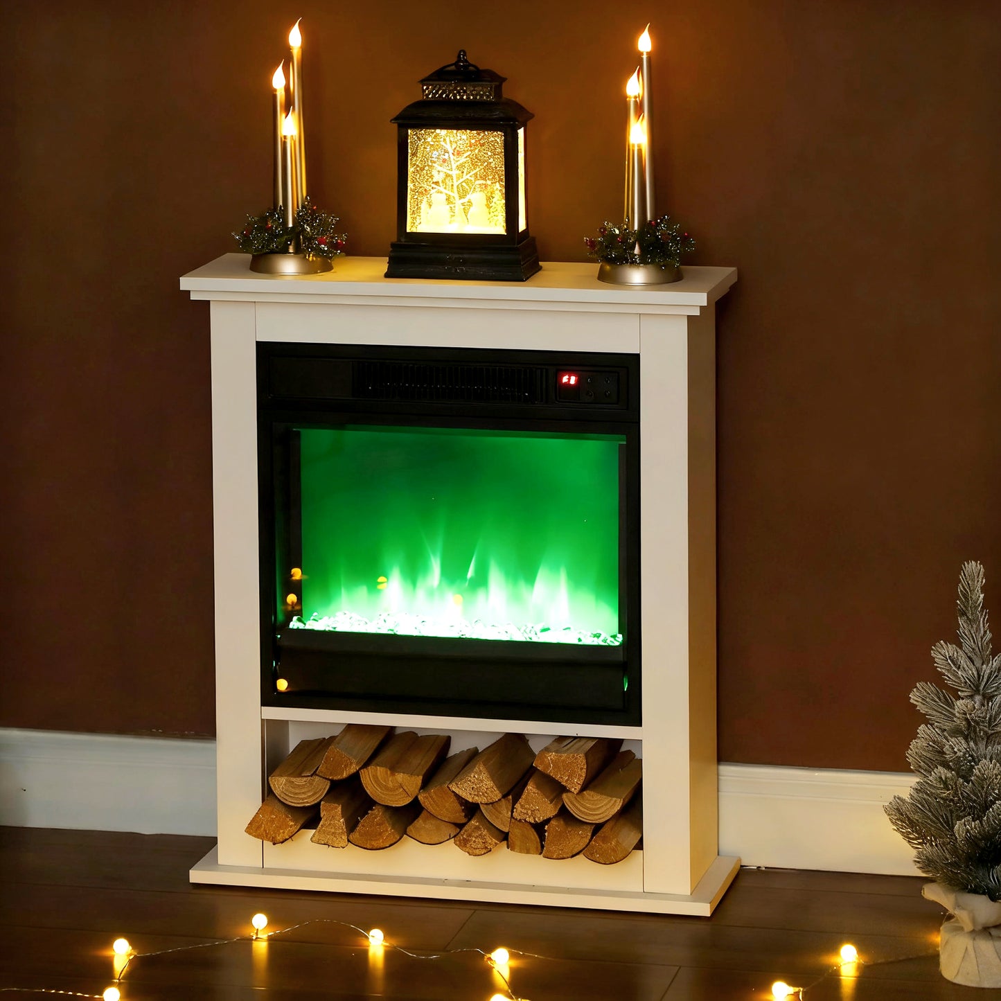 1800W White Electric Fire with Remote & Timer for Living Room