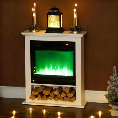 1800W White Electric Fire with Remote & Timer for Living Room
