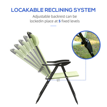 Garden Chairs Set of 2 Folding Camping Chair Recliners, Green