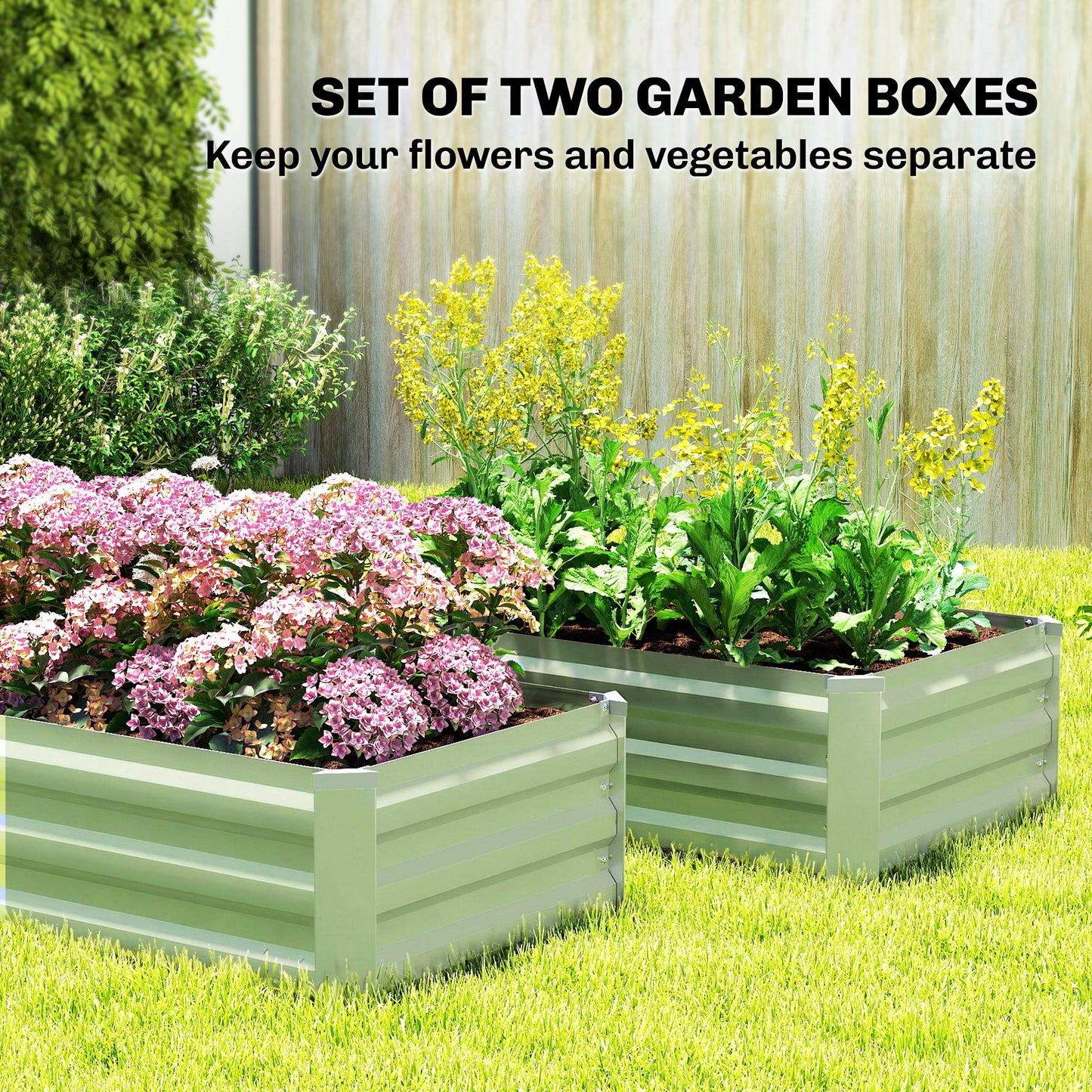 Set of 2 Raised Garden Bed Galvanised Planter Box, Light Green