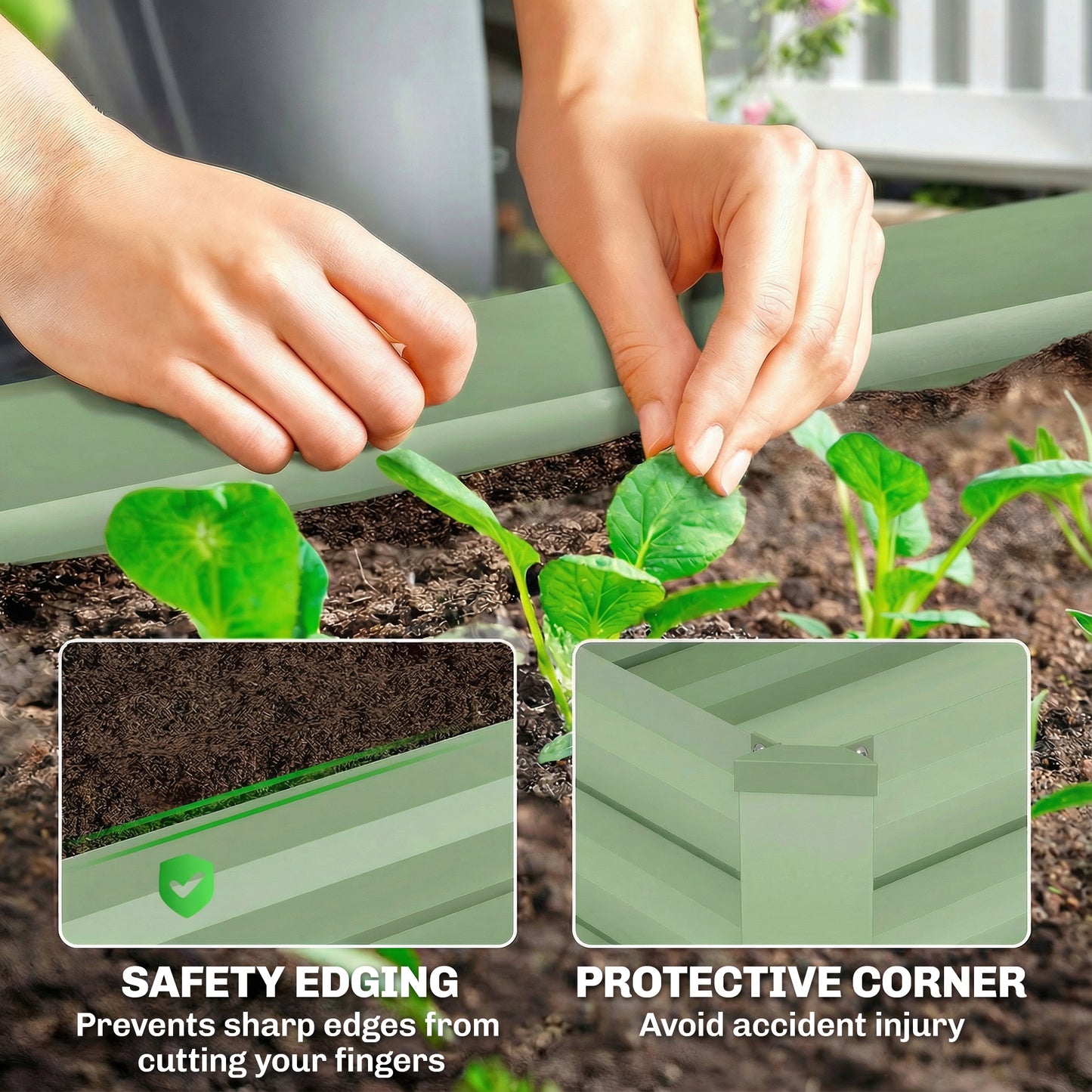 Set of 2 Raised Garden Bed Galvanised Planter Box, Light Green