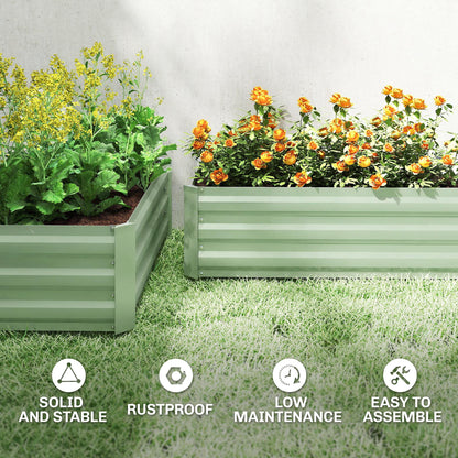 Set of 2 Raised Garden Bed Galvanised Planter Box, Light Green