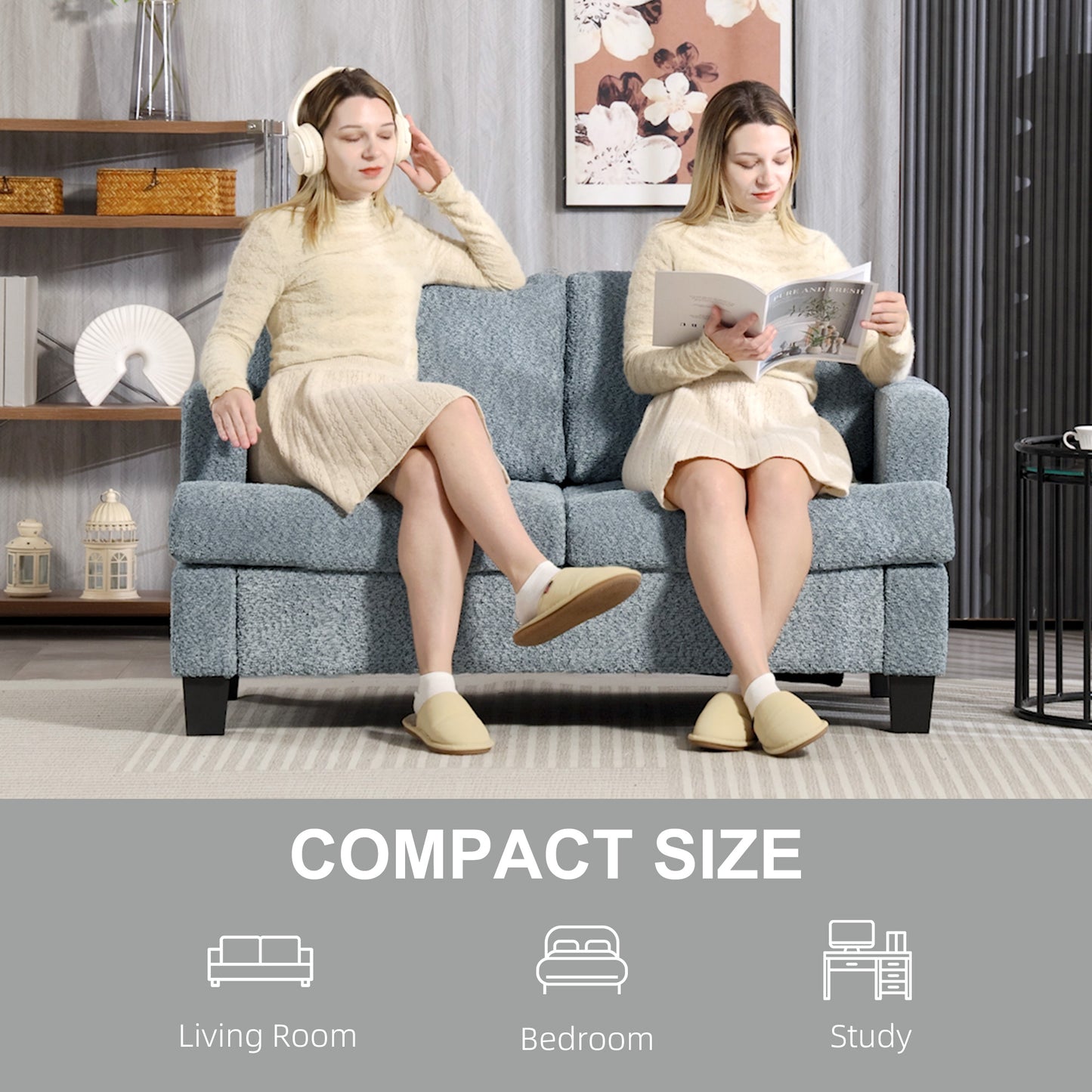 138 cm Chenille Fabric Loveseat Sofa with S-springs, Light Grey