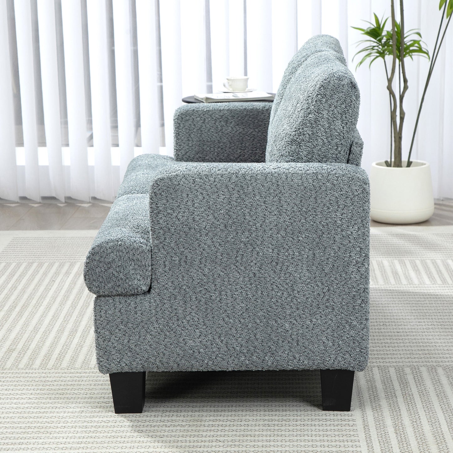 138 cm Chenille Fabric Loveseat Sofa with S-springs, Light Grey