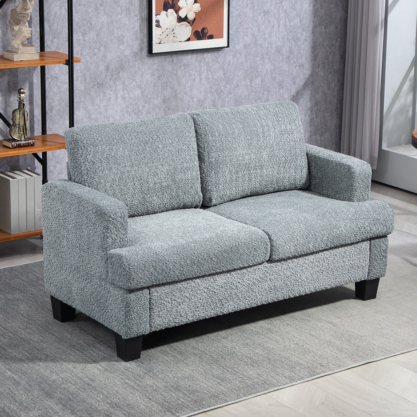 138 cm Chenille Fabric Loveseat Sofa with S-springs, Light Grey