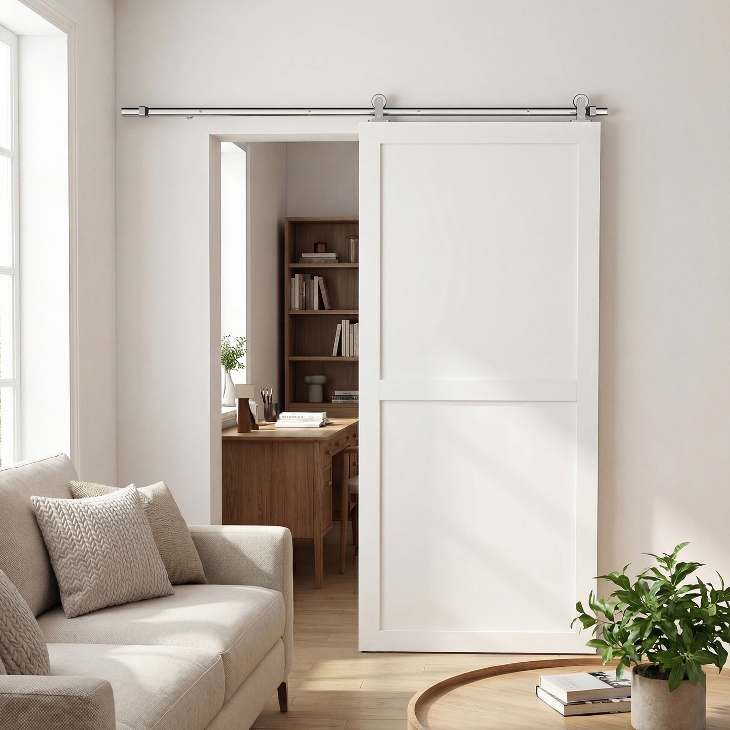 Sliding Door Hardware Kit Smooth Quiet 180cm Sliver Tone