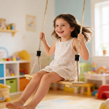 Swing Seat with Adjustable Wooden Seat for Kids