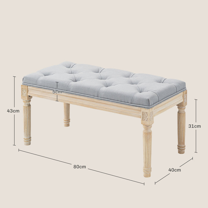 End of Bed Bench Tufted Upholstered Foot Stool, Light Grey