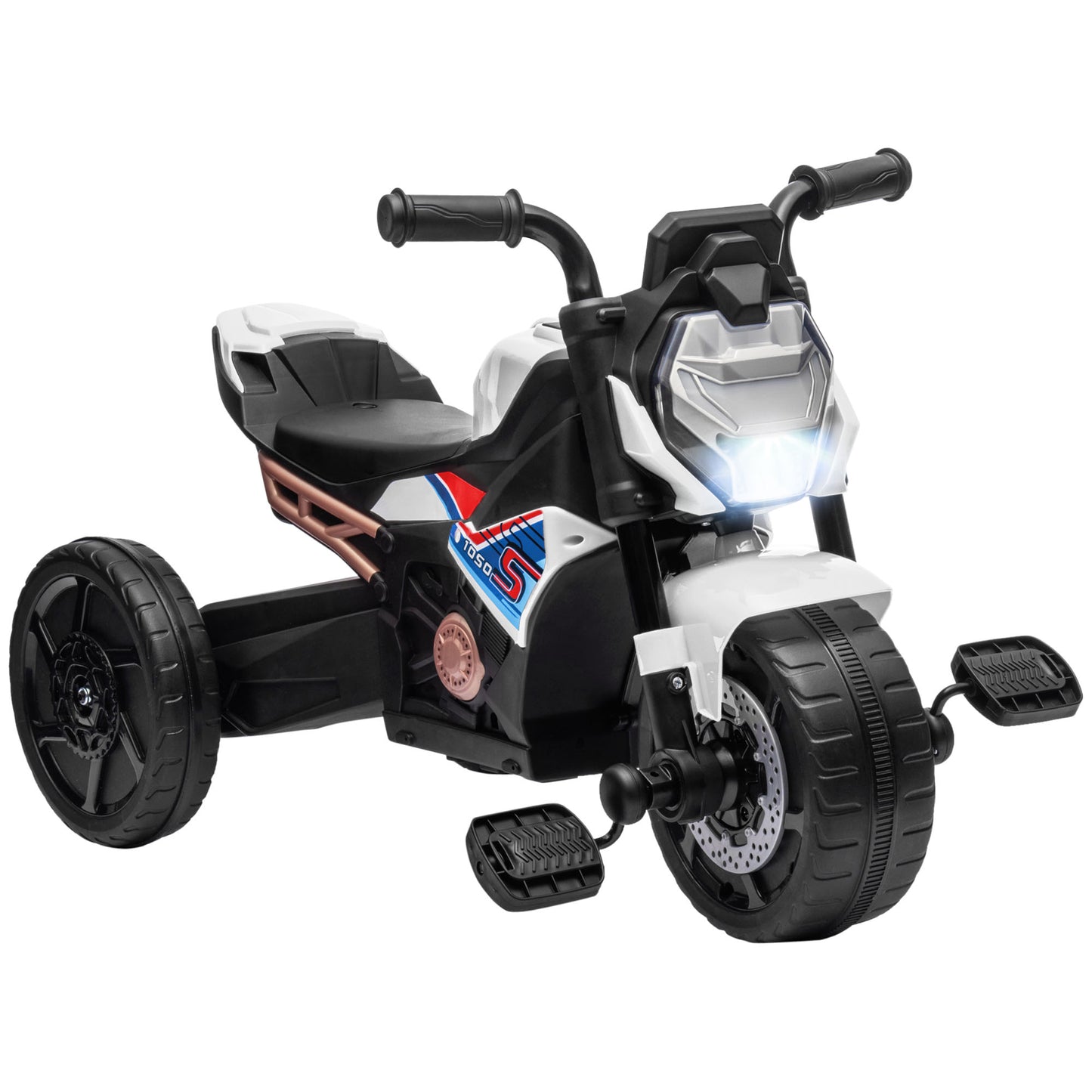3 in 1 Baby Trike with Headlights, Music, Horn - White