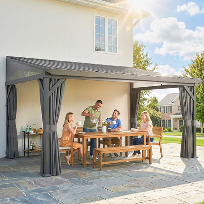 4.3 x 3 m Garden Pergola with Netting Curtains, Lean to Pergola