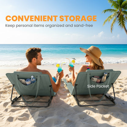 2 Pcs Foldable Sun Loungers, Beach Lounger with Adjustable Back