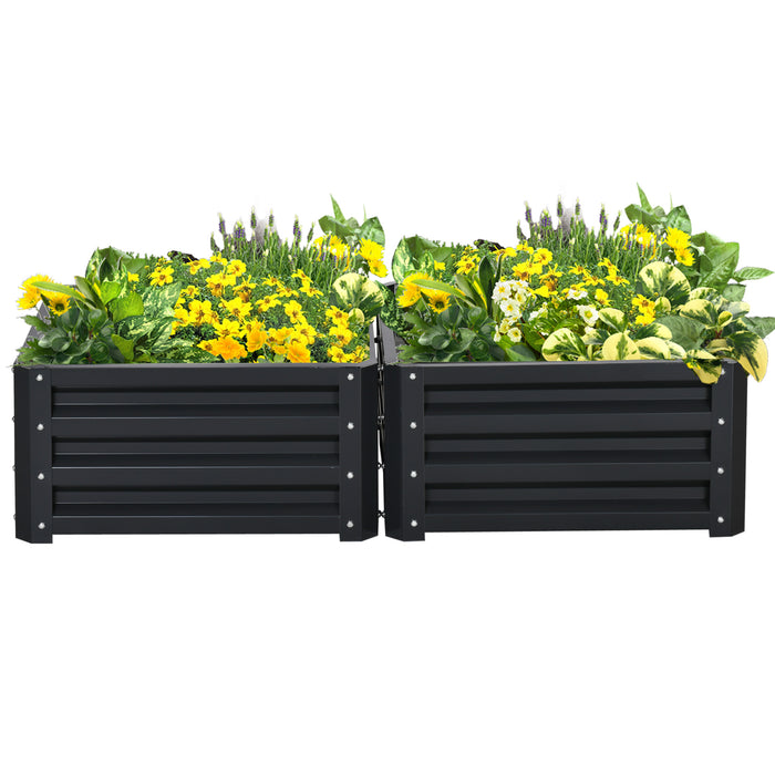 Set of 2 Raised Garden Bed, Outdoor Elevated Galvanised Planter Box for Flowers, Herbs, 60x60x30.5cm, Grey