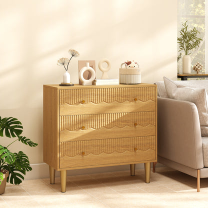 Chest of Drawers, 3 Drawer Dresser Steel Legs and Wooden Top, Oak