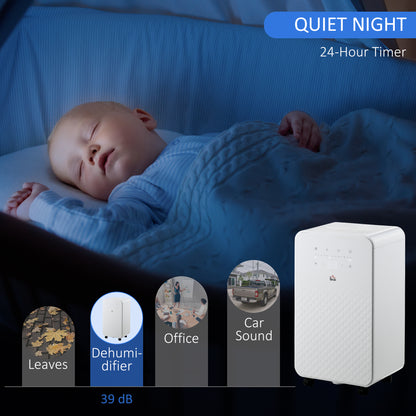 2000mL Portable Dehumidifier with Air Purifier, 24H Timer, 5 Modes, 10L/Day, for Home Laundry, White