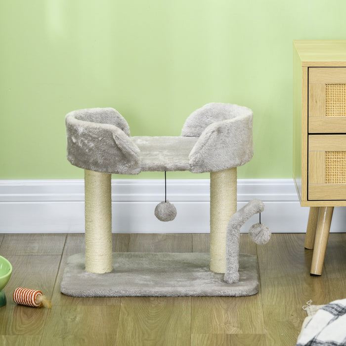 42cm Indoor Cat Tree, with Toy Balls, Sisal Scratching Post - Grey