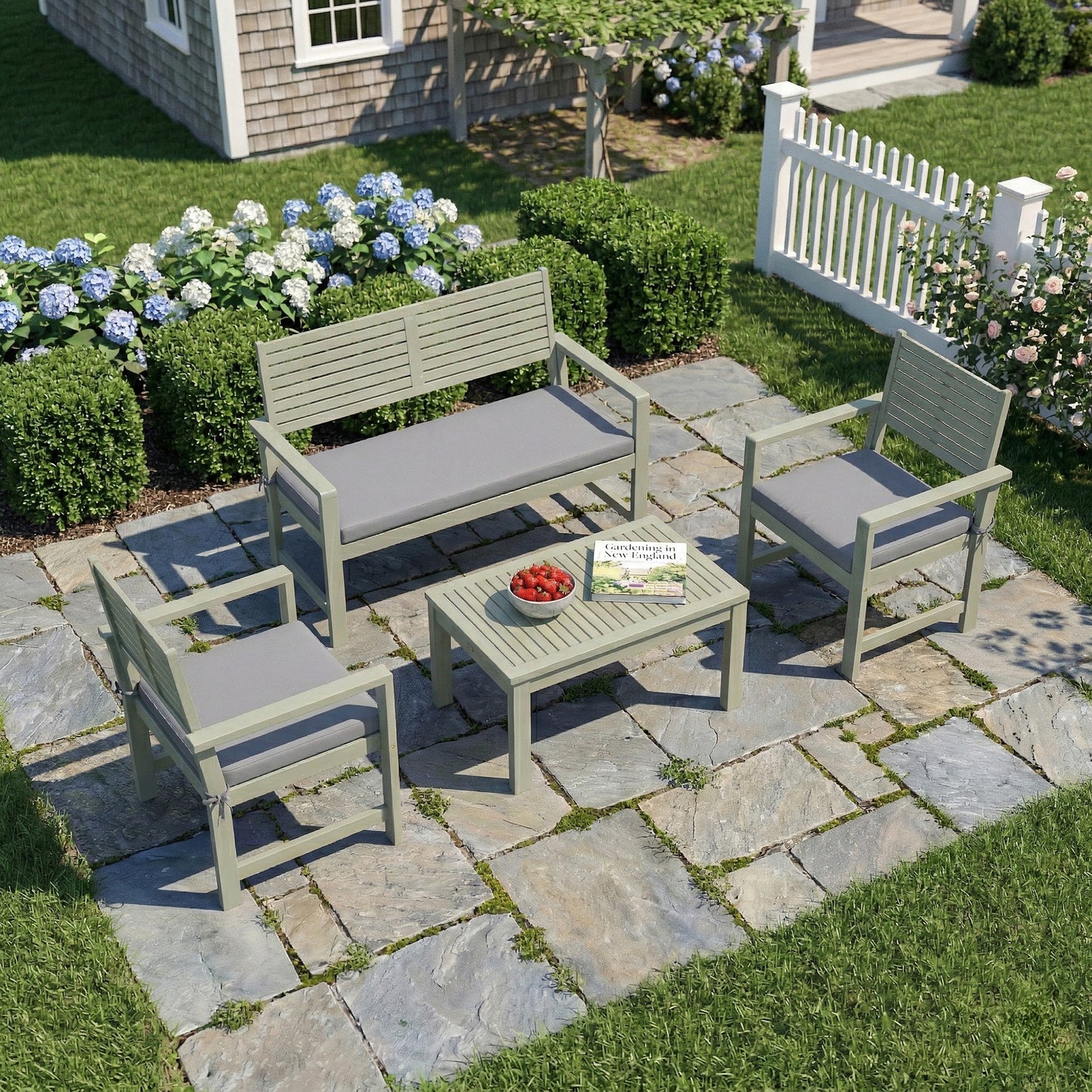 4 Seater Wooden Garden Furniture Set with Loveseat, Chairs, Table