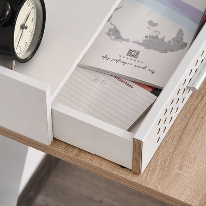 Small Computer Desk with Monitor Stand, Drawer and Storage Compartments, Home Office Desk for Small Spaces, Study Table, White